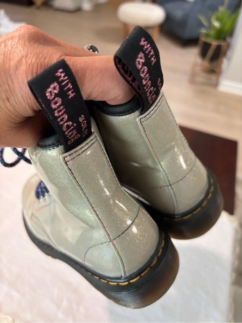 Dr. Marten's kids sparkle lace up/ side zipper boot youth size 1